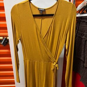 Yellow long sleeve wrap dress